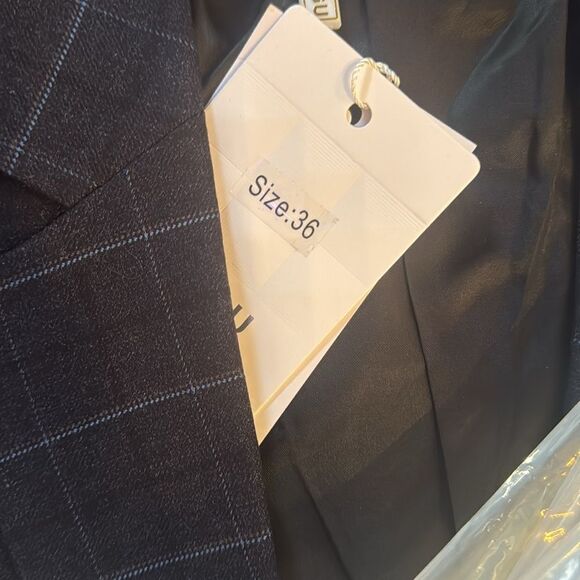 Men’s Mogu Plaid 3 Piece Formal Suit Notch Lapel Jacket 36 Pants 33 NWT - Picture 6 of 14